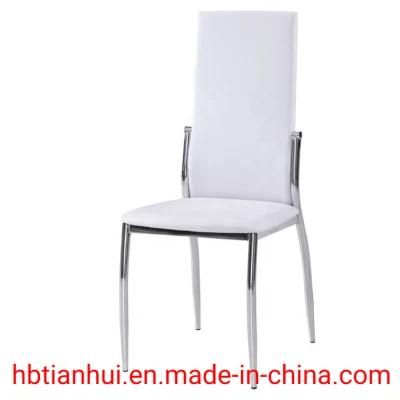 Modern Simple Flat PU Leather Round Tube Black Cushion Plating Leg Dining Chair