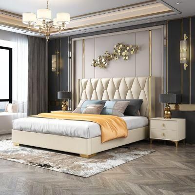 Home Furniture Wood Luxury Steel Wooden Beds Frame Queen Hotel King Size Leather Bed