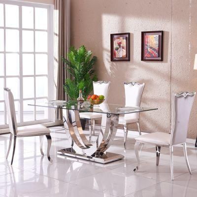 Modern Dining Room Furniture Stainless Steel Dining Table with Glass
