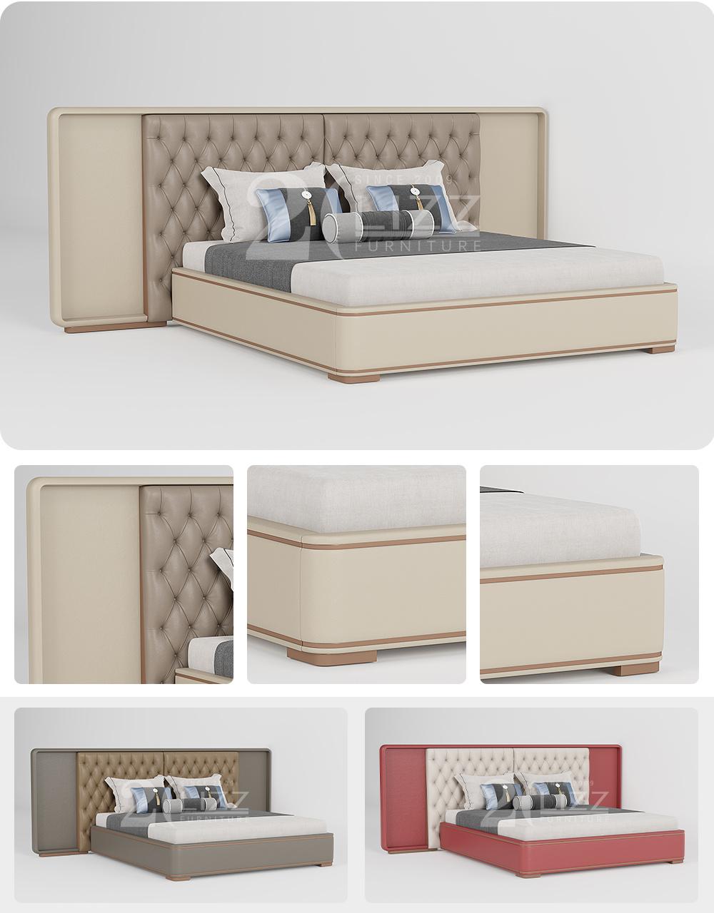 Modern Luxury Design Home Bedroom King Size Leather Bed Set with Big Size Headboard