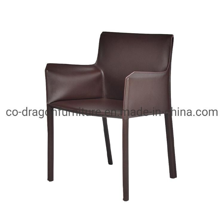 Modern Home Furniture Leather Steel Frame Dining Chair with Arm