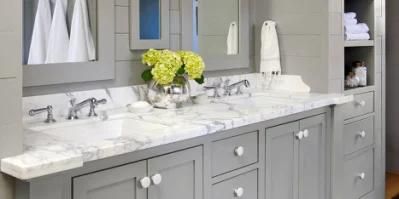 Good Carrara Prefab Veined Quartz Stone Pure White Kitchen Countertop Price Bathroom Vanity Top