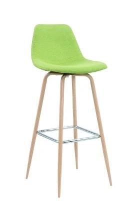 Green Fabric Iron Legs with Wood Grain Bar Chair