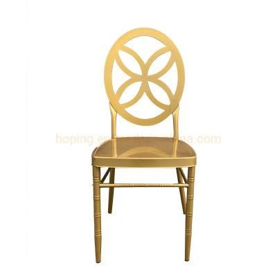 Stackable Chair Modern Back Flower Dining Restaurant Chair Wedding Furniture Middle East Tiffany Banquet Chair with Metal Cross Back