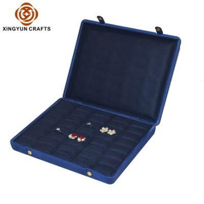 Wholesale Navy Blue PU Leather Jewelry Storage Box Luxury Gift Ring Packaging Box Exhibition Showcase Display Box