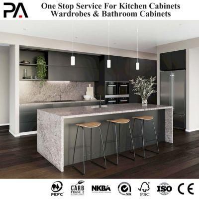 PA Luxury Island Furniture Modern Modular Grey Membrane Pantry Kitchen Cabinets