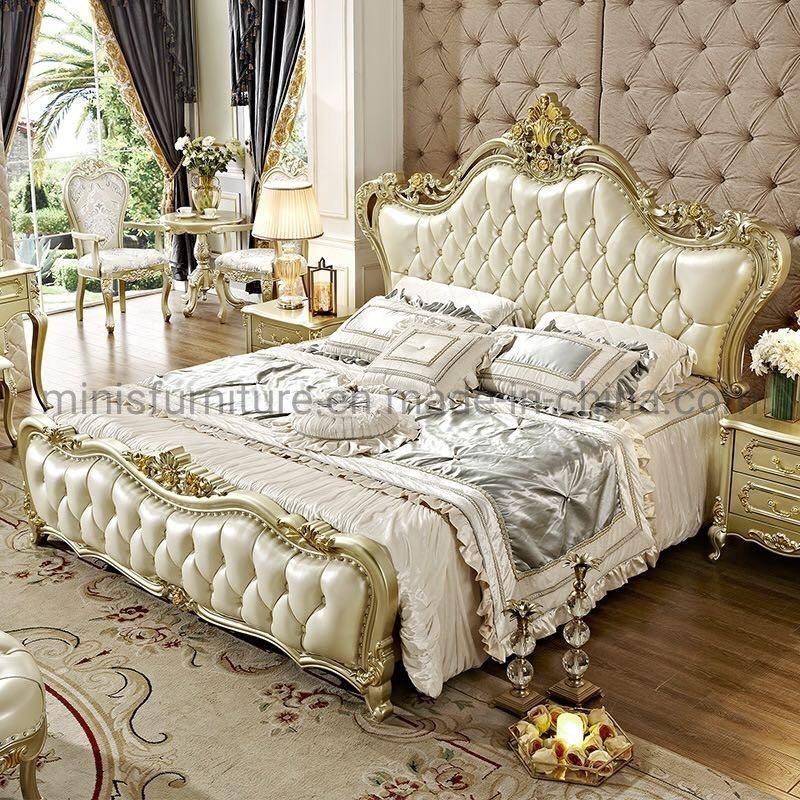(MN-HB08) Luxurious Bedroom Furniture King Size Leather Bed Set with Solid Wood Frame and Mattress