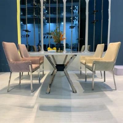 Fabric Silver Stainless Steel Metal Restaurant Dining Chairs