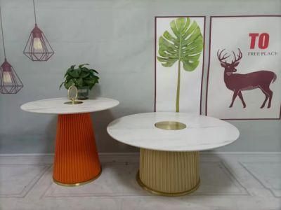 Marble Top Coffee Table Golden with Leather Coffee Table