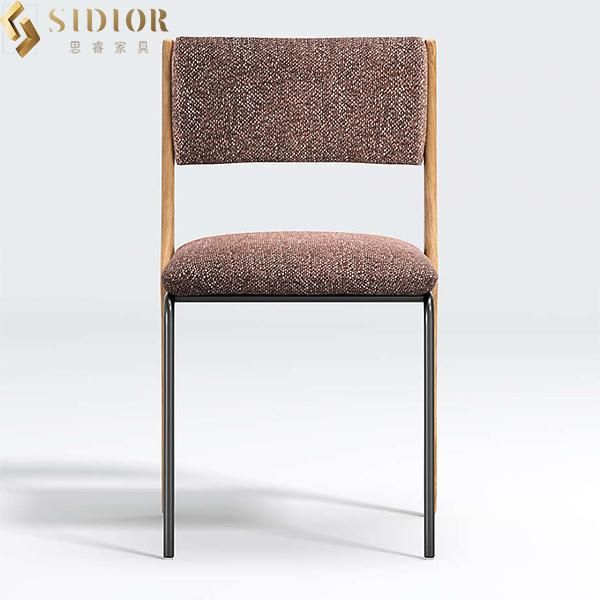 Nordic Fabric Luxury Upholstered Dining Chairs with Solid Metal Legs