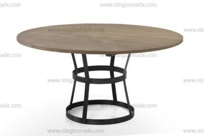 Antique Nordic Country Style Furniture Natural Reclaimed Fir Wood with Black Iron Metal Round Dining Table