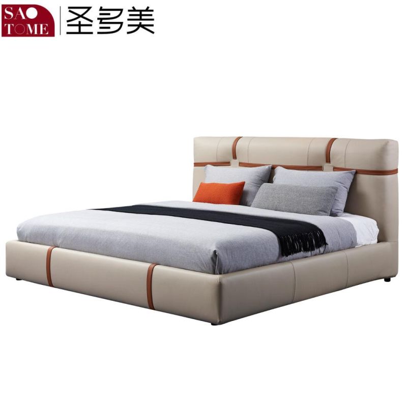 Modern Hotel Bedroom Furniture Wooden Leather 1.5m Double Flat King Bed