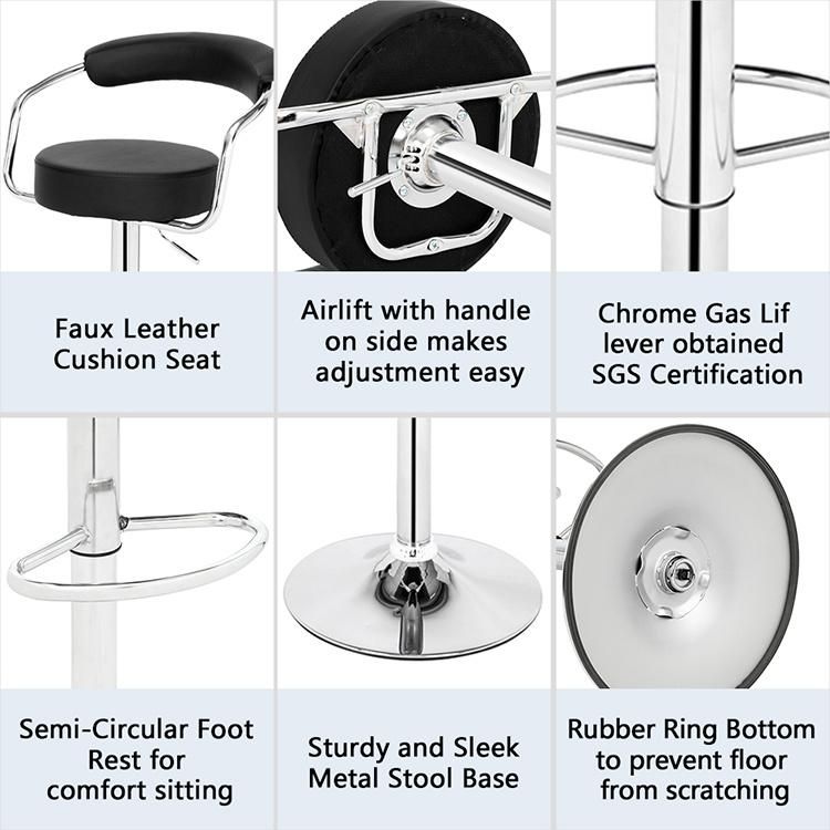 Upholstery Bar Chair Inside Powder Coated Gas Lift Bar Stool Swivel Adjustable Height PU Leather Bar Chair with Back Support