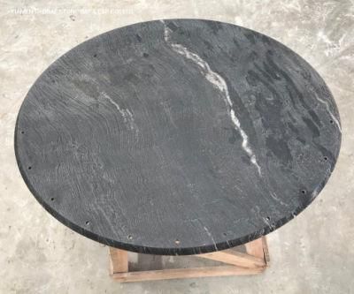 Fantasy Leather Finished Cosmic Black Titanium Granite Oval Coffee Table Tops for Hospitality Furniture Design