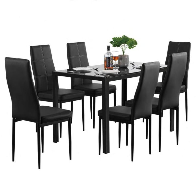 Wholesale Furniture High Back Black PU Leather Dining Chair with Metal Leg