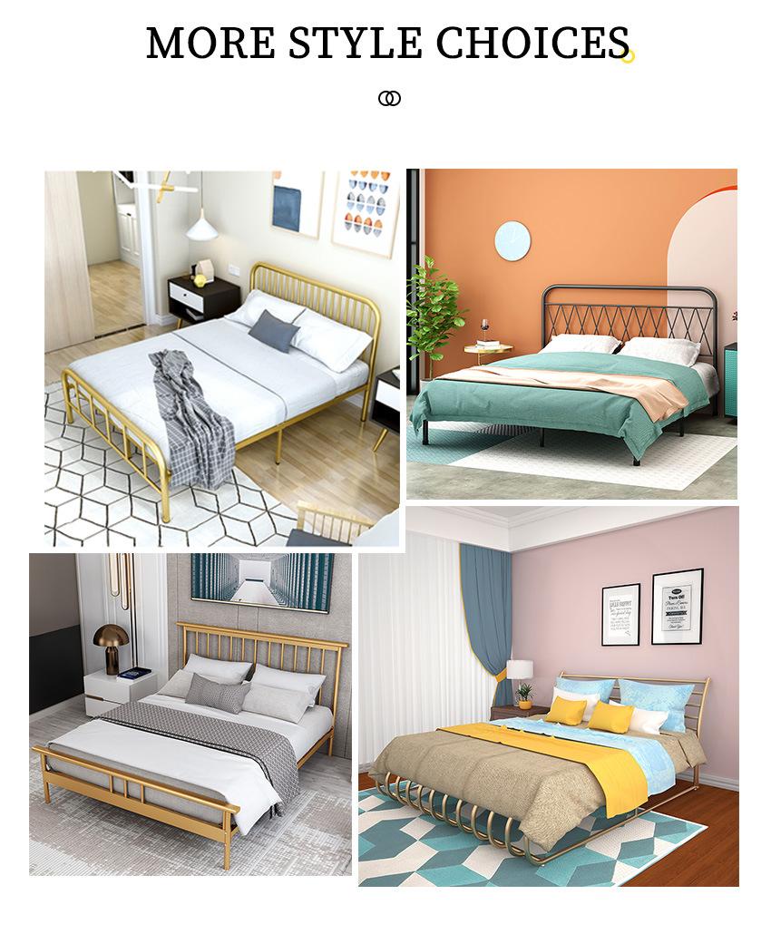 Bedroom Furniture Modern Design Leather Fabric Sponge Upholstered Stainless Steel Bed