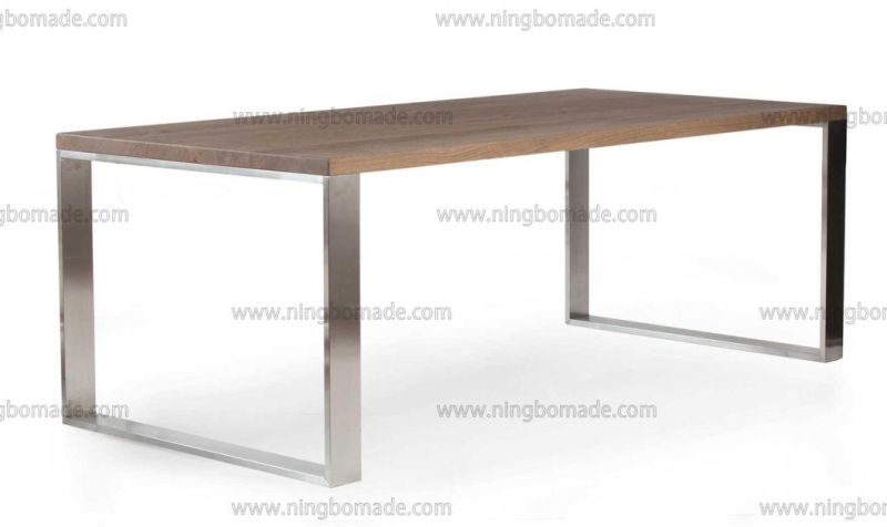 Nordic Country Farm House Design Furniture Old Nature Reclaimed Oak and Sanding Stainless Steel Paralleled Dining Table