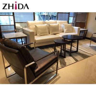 Zhida Factory Wholesale Custom Made Hotel Apartment Furniture Modern Hotel Lobby Furniture Leisure Leather Chair Reception Sofa for Sale