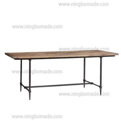 Grained Mosaic Parquet Furniture Natural Reclaimed Elm Top Rustic Black Iron Base Dining Table