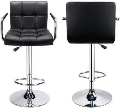 Inexpensive Adjustable Leather Bar Stool with Chrome Base Semicircular Base