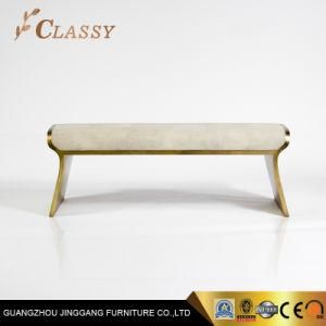 Luxury Leather Ottoman Bench with Golden Brushed Stainless Steel Frame for Hotel