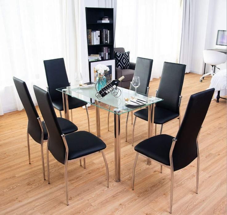 Modern Restaurant Cheap Chair Black Chrome Metal Legs PU Dining Chairs Kd Home Furniture