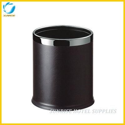 Hotel Black Double Layers Leather Waste Bin