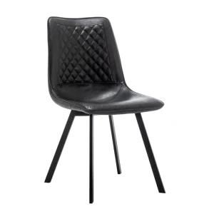 High Back Dark Grey Polyester Leather Dining Chair with Powder Coated Steel Legs