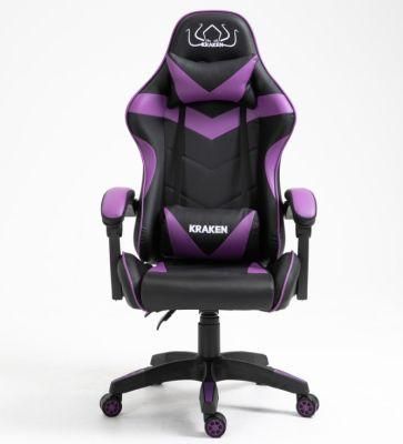 Black Purple Reclining Swivel Gaming Desk Chair