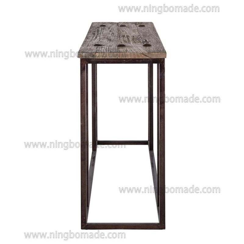 Nordic Combined Style of Iron and Wood Weather Recycled Elm Rustic Metal Tea Table Side Coffee Table