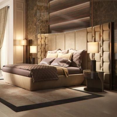 Modern Luxury Bedroom Furniture High End Italian Padded Nubuck Leather Bed in Bed Room Beds for Villa