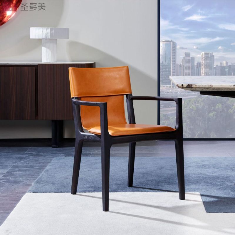 Modern Style Dining Room Furniture Leather Armrests Orange Dining Chairs