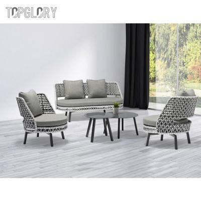 Home Garden Patio PE Rattan Weaving Outdoor Polyester Cloth Sofa Set with Seat Cushion and Pillow