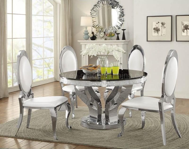 Wholesale Contemporary Luxury Dubai White Leather Dining Chair Stainless Steel