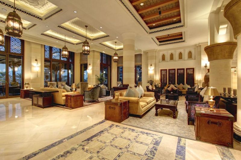 Antique Brown Leather Cabinet with Coffee Table in Hotel Lobby