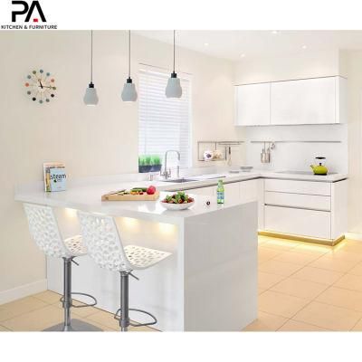 Latest Modular Waterproof U-Shaped White Gloss Kitchen Cabinet