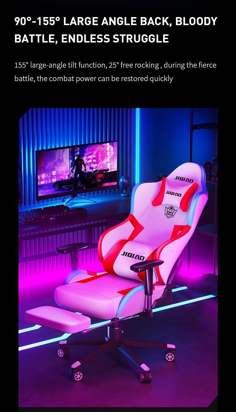 Hot Sale Ergonomic Adjustable Metal Frame PC Racing Computer Reclining Leather Silla Gamer LED Gaming Chair with Footrest