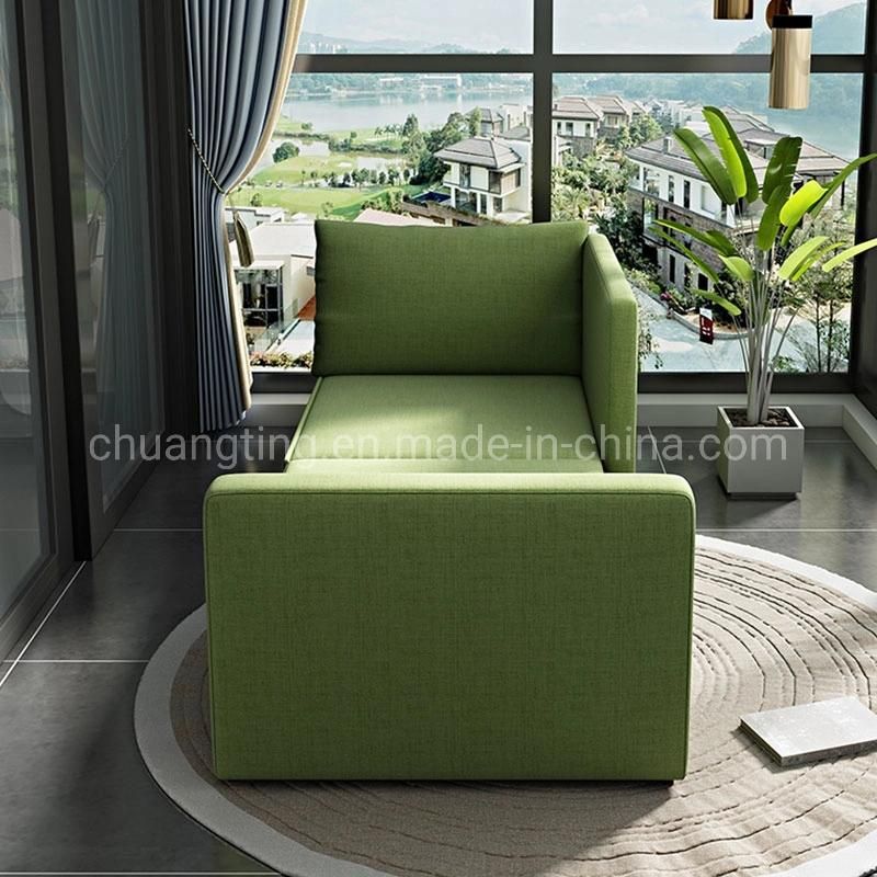 Manual Pull out Armrest Convert Solid Wooden Legs Linen Single Sofa for Living Room
