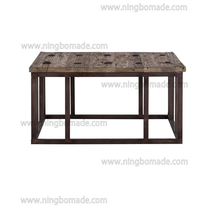 Nordic Combined Style of Iron and Wood Weather Recycled Elm Rustic Metal Tea Table Console Coffee Table