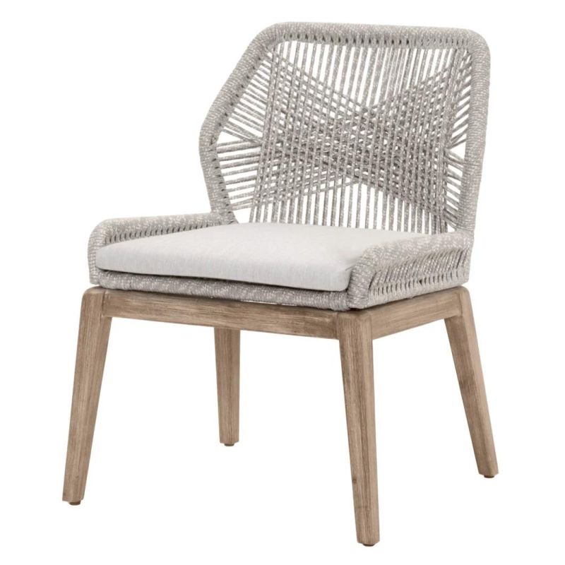 Cross Back Teak Wood Dining Chair with Rope Weaving Back