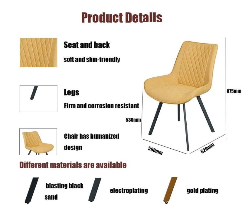 Modern Popular Dining Room Style Coffee Shop Furniture Fabric PU Leather Chairs Dining Chairs with Metal Legs