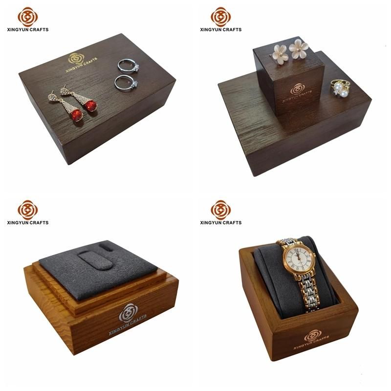Customized Brown Leather Jewelry Showcase Display Luxury Wood Jewel Stand Gift Display