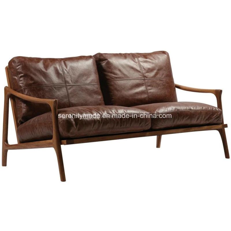 Italian Style Classic Wooden Frame Leather Upholstered Recliner Armrest Lounge Chair