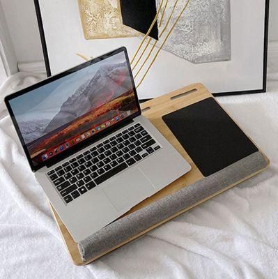 Sample Available Wholesale Portable Bamboo Laptop Stand Wooden Lap Tray Bed Sofa Desk with Soft Pillow Cushion