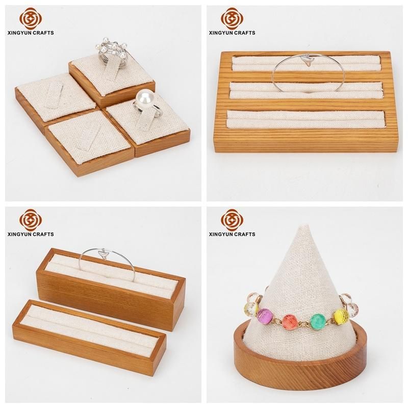 Affordable Muti-Color Optional Jewelry Tray Wood Watch Bangle Display Wholesale Blue Leather Jewel Stand