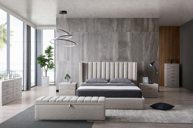 Modern Home Bedroom Sets High Headboard Bed with Storage Function