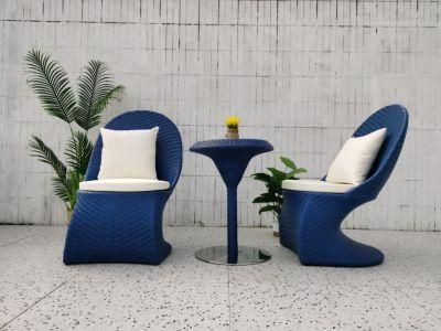 Hotel Outdoor Patio Blue Leisure Coffee Rattan Chair with Tea Table and Cushions