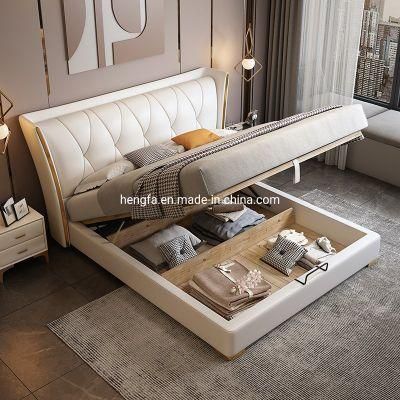 Bedroom Wood Furniture Multi-Function Metal White Leather Storage Bed