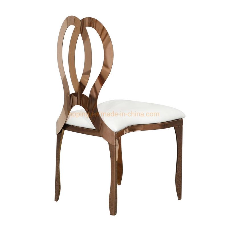 Rose Gold Stainless Steel Luxury Golden Stacking Modern Round Back Metal Hotel Restaurant Wedding Banquet Chiavari Dining Chair