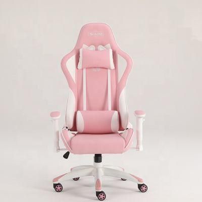 2D Ergonomic Metal Frame Pink 160 Adjustable Moulded Foam Sillas Gamer Gaming Chair with Lumbar Support